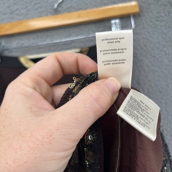 Rozae Nichols Silk Mini Skirt Brown Pleated Gold Accent Pull On Size 2 - Picture 6 of 13